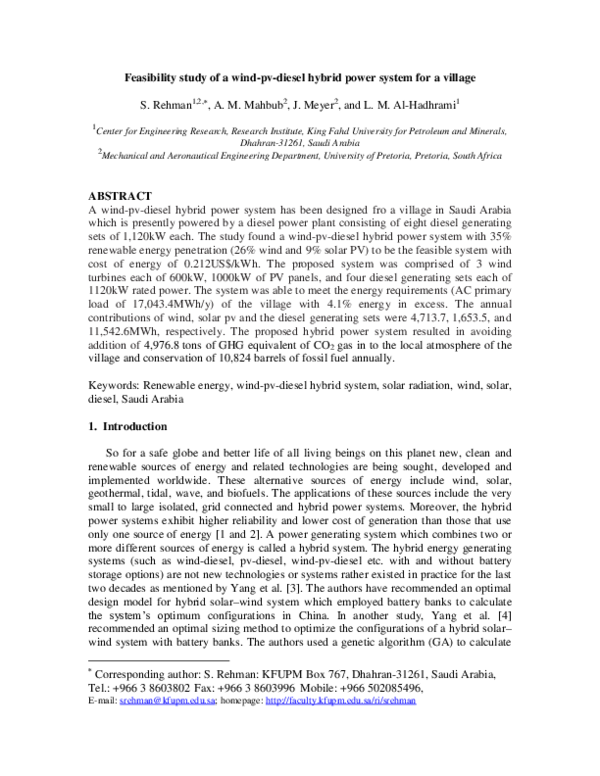 (PDF) Feasibility study of a wind–pv–diesel hybrid power system for a ...