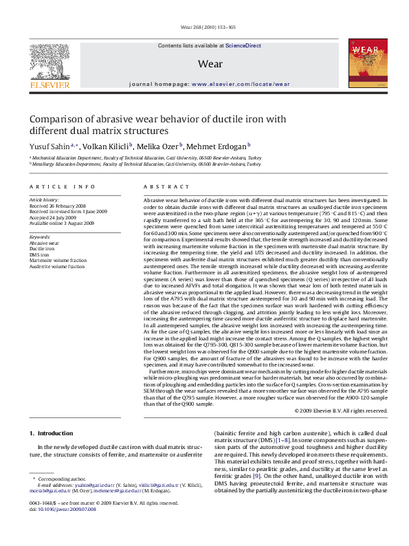 (PDF) Comparison of abrasive wear behavior of ductile iron with ...