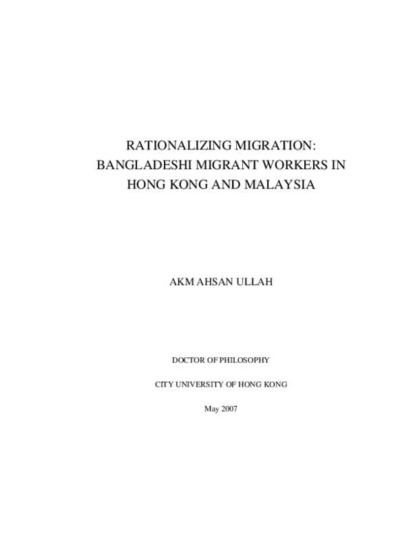 (PDF) Rationalizing Migration: Bangladeshi Migrant Workers In Hong Kong ...