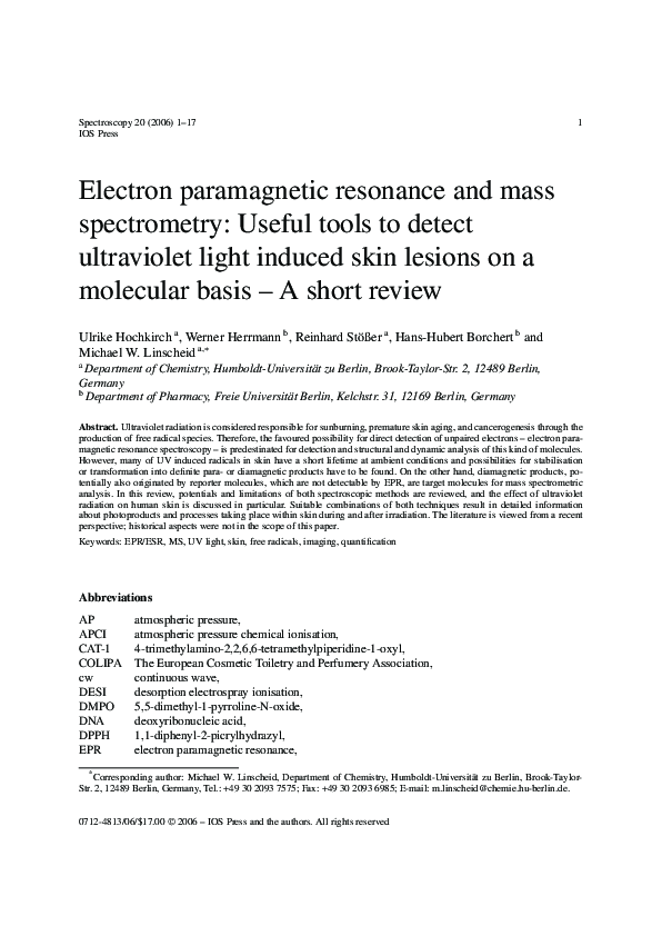 (PDF) Electron paramagnetic resonance and mass spectrometry: Useful ...