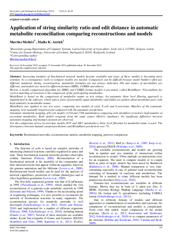 (PDF) Application of string similarity ratio and edit distance in ...