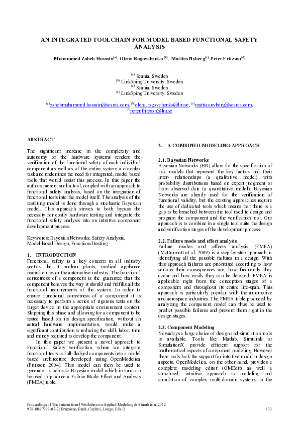 (PDF) An integrated toolchain for model based functional safety analysis Zoheb Hossain