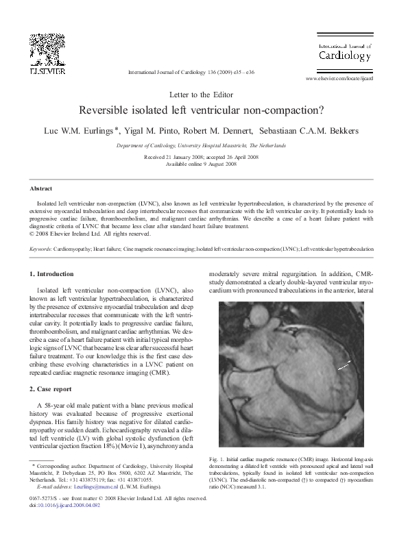 (PDF) Reversible isolated left ventricular non-compaction?