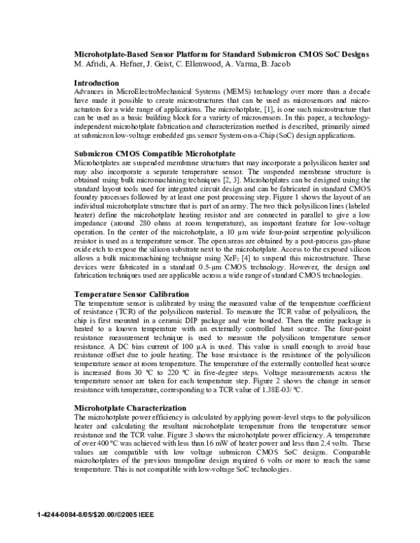 (PDF) Microhotplate-Based Sensor Platform for Standard Submicron CMOS ...