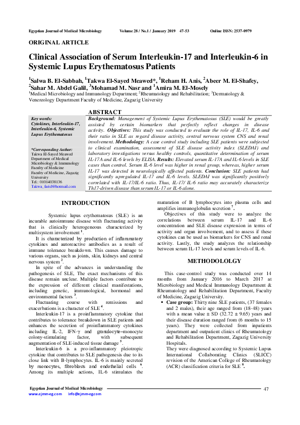 (PDF) Clinical Association of Serum Interleukin-17 and Interleukin-6 in ...