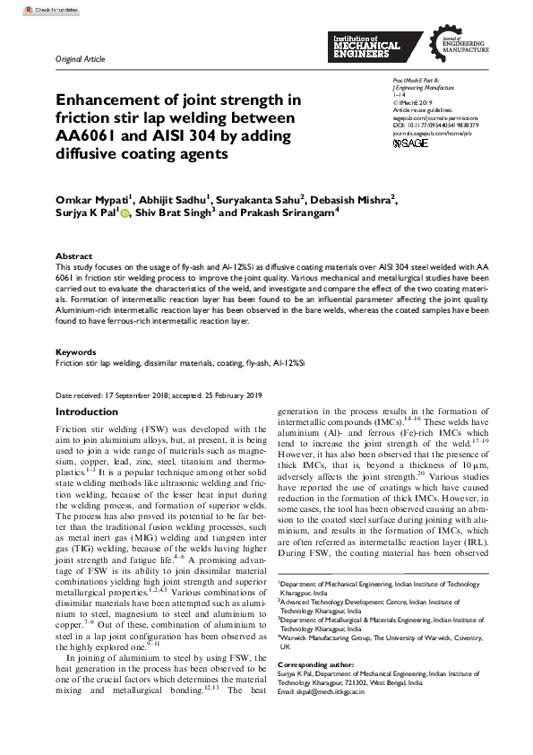 (PDF) Enhancement of joint strength in friction stir lap welding ...