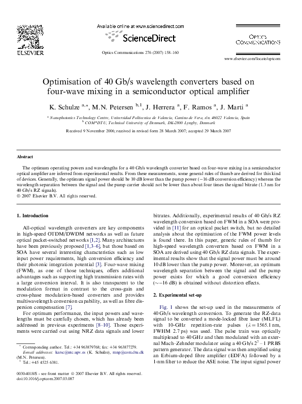 (PDF) Optimisation of 40Gb/s wavelength converters based on four-wave ...