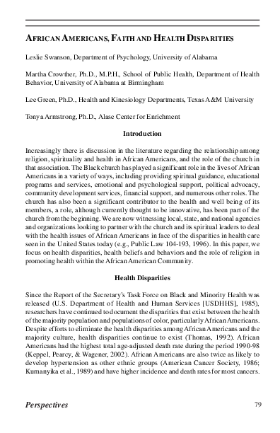 (PDF) African Americans, faith and health disparities