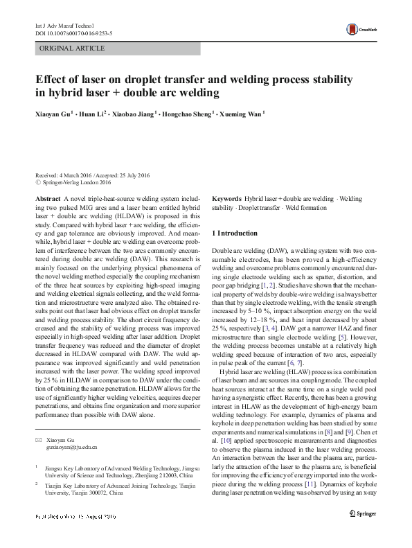 (PDF) Effect of laser on droplet transfer and welding process stability ...