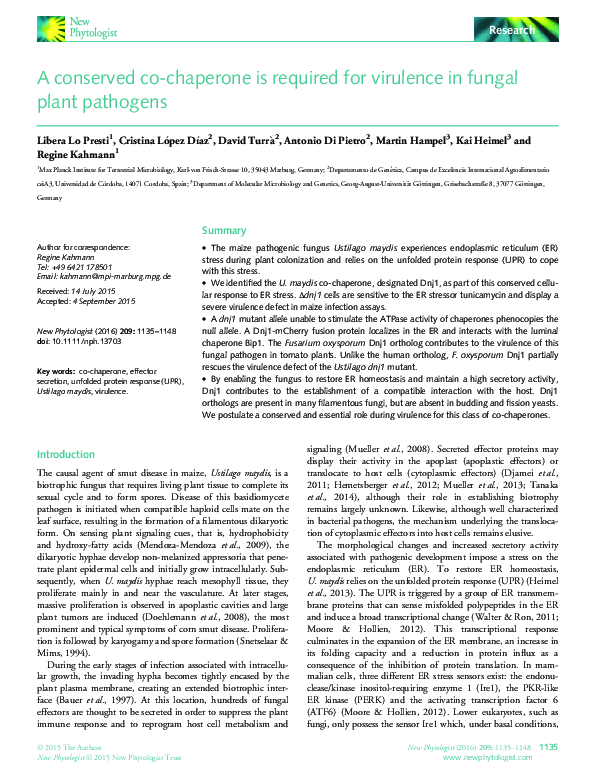 (PDF) A conserved co-chaperone is required for virulence in fungal ...