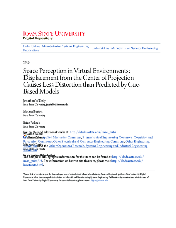 (PDF) Space perception in virtual environments