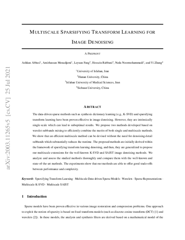 (PDF) Multiscale Sparsifying Transform Learning for Image Denoising