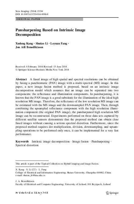 (PDF) Pansharpening Based on Intrinsic Image Decomposition