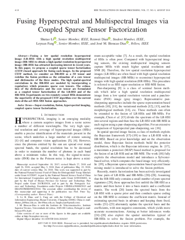 (PDF) Fusing Hyperspectral and Multispectral Images via Coupled Sparse ...