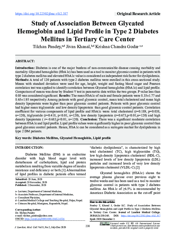 (PDF) Study of Association Between Glycated Hemoglobin and Lipid ...