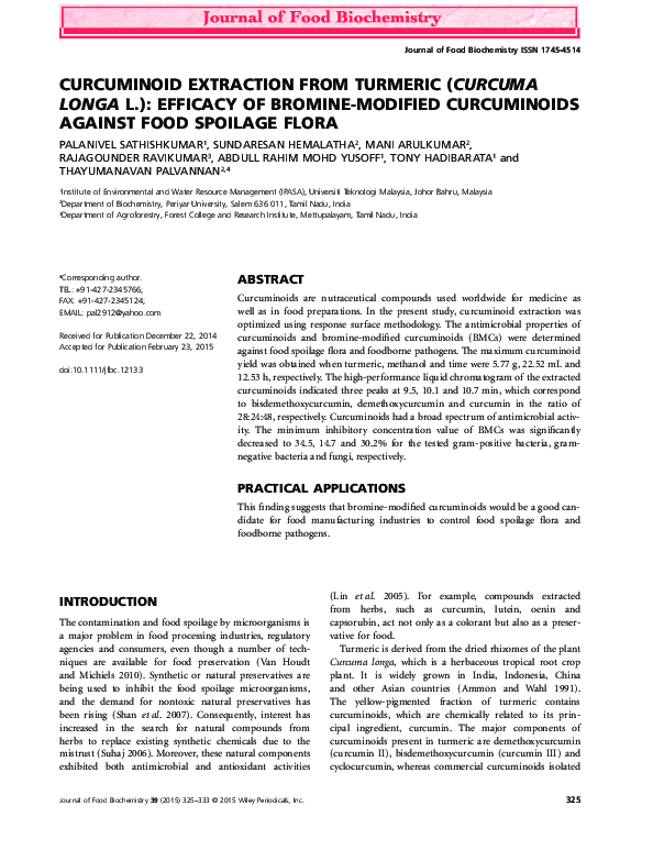 (PDF) Curcuminoid Extraction from Turmeric (C urcuma Longa L ...