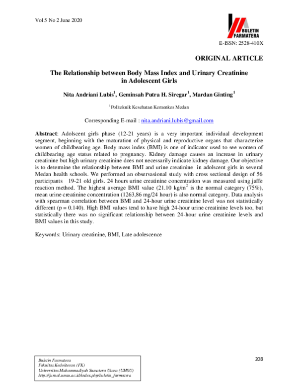 (PDF) The Relationship Between Body Mass Index and Urinary Creatinine ...