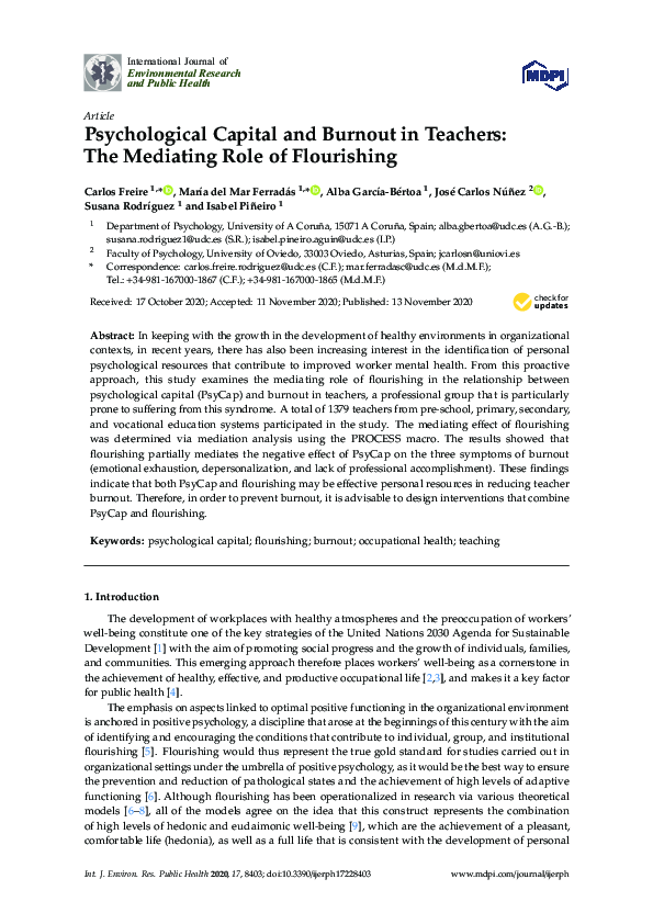 (PDF) Psychological Capital and Burnout in Teachers: The Mediating Role ...