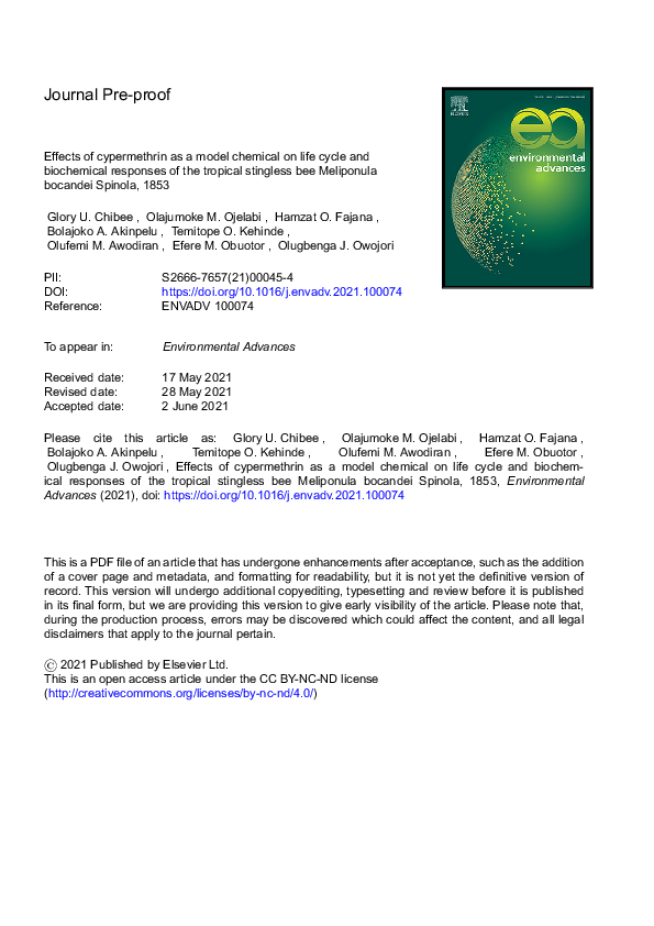(PDF) Effects of cypermethrin as a model chemical on life cycle and ...