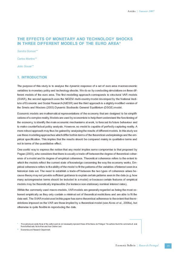 (PDF) The effects of monetary and technology shocks in three different ...