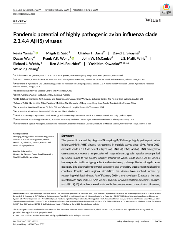(PDF) Pandemic potential of highly pathogenic avian influenza clade 2.3 ...