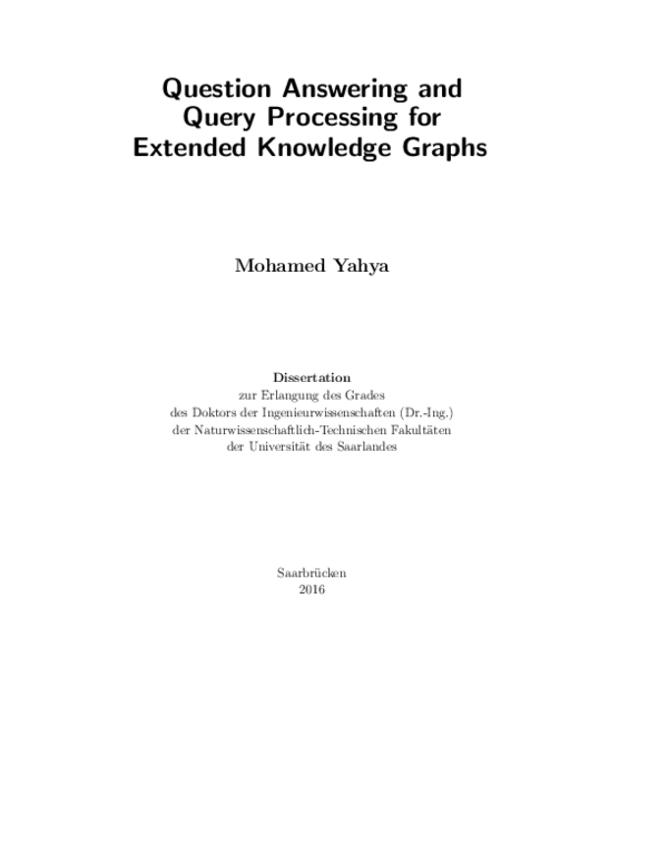 (PDF) Question answering and query processing for extended knowledge graphs
