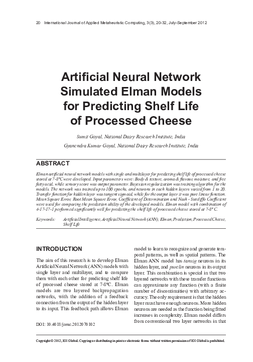 (PDF) Artificial Neural Network Simulated Elman Models for Predicting ...