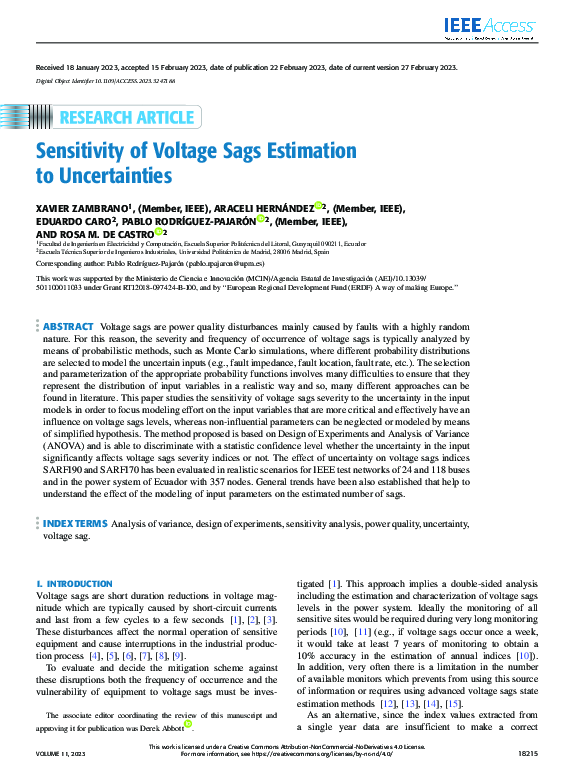 (PDF) Sensitivity of Voltage Sags Estimation to Uncertainties