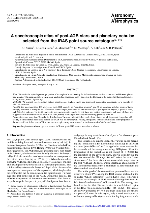 (PDF) A spectroscopic atlas of post-AGB stars and planetary nebulae ...