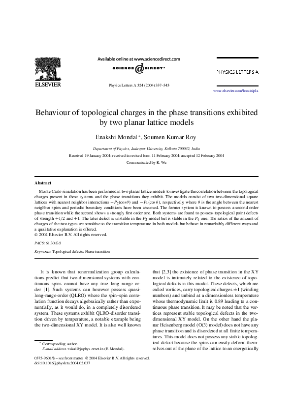 (PDF) Behaviour of topological charges in the phase transitions ...