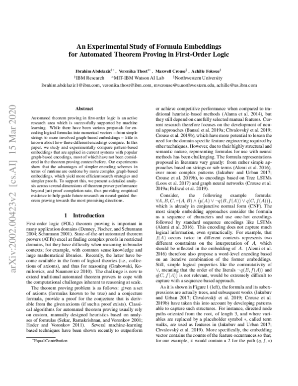 (PDF) An Experimental Study of Formula Embeddings for Automated Theorem ...