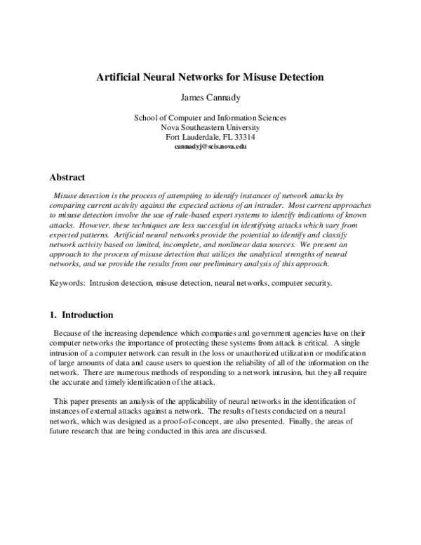 (PDF) Artificial neural networks for misuse detection