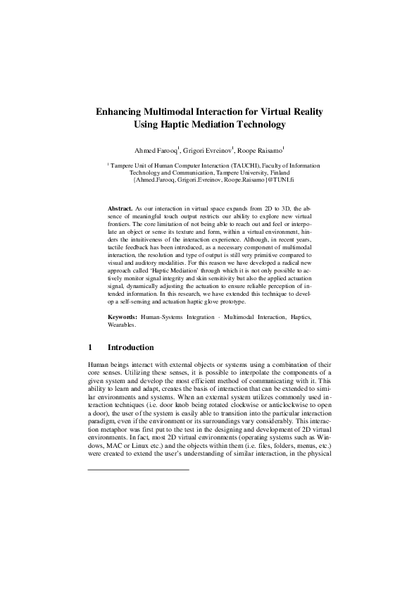 (PDF) Enhancing Multimodal Interaction for Virtual Reality Using Haptic ...