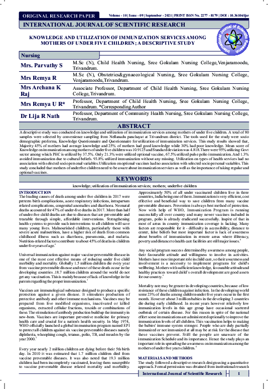 (PDF) Knowledge and utilization of immunization services among mothers ...