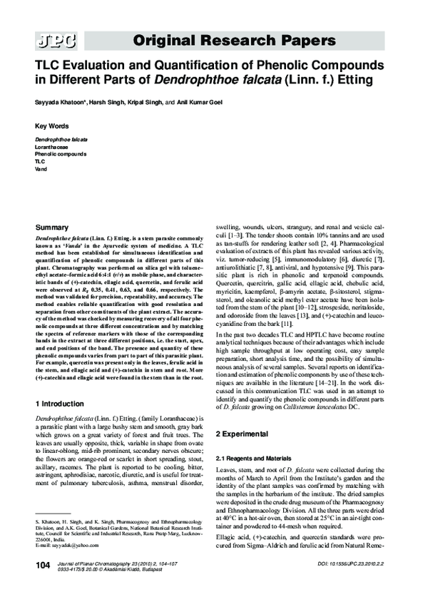 (PDF) TLC evaluation and quantification of phenolic compounds in