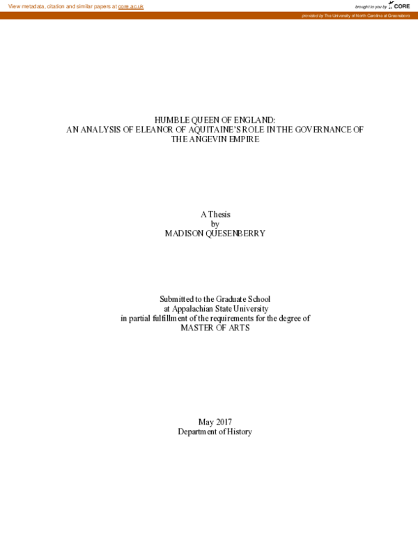 (PDF) Humble Queen Of England An Analysis Of Eleanor Of Aquitaine’s