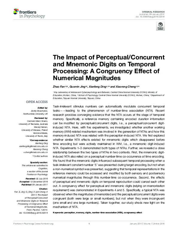(PDF) The Impact of Perceptual/Concurrent and Mnemonic Digits on ...