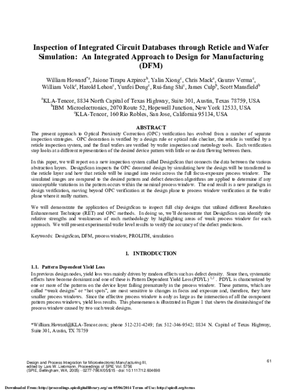 (PDF) Inspection of integrated circuit databases through reticle and