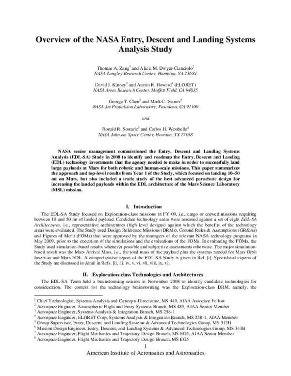 (PDF) Overview of the NASA Entry, Descent and Landing Systems Analysis Stud