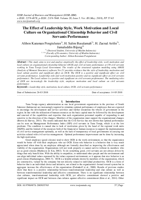 (PDF) The Effect of Leadership Style, Work Motivation and Local Culture ...
