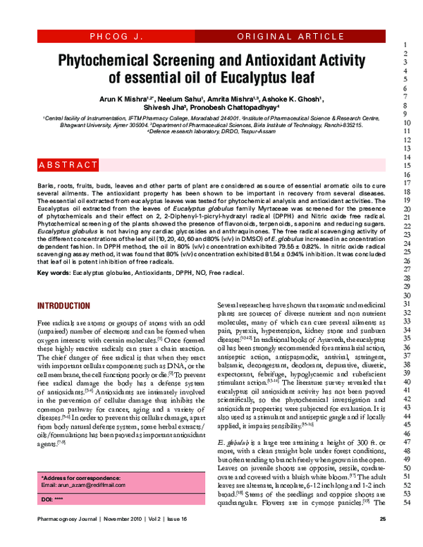 (PDF) Phytochemical Screening and Antioxidant Activity of essential oil ...