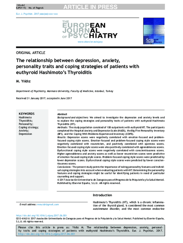 (PDF) The relationship between depression, anxiety, personality traits ...