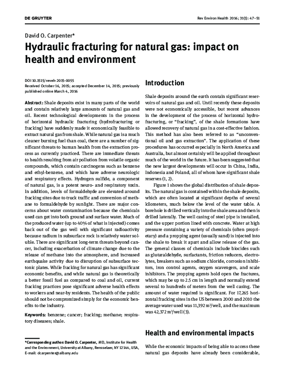 (PDF) Hydraulic fracturing for natural gas: impact on health and ...