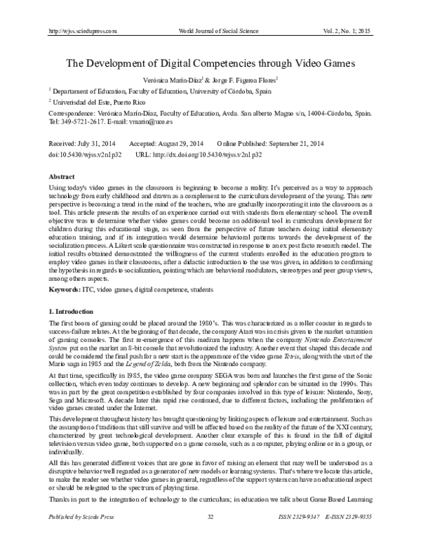 (PDF) The Development of Digital Competencies through Video Games