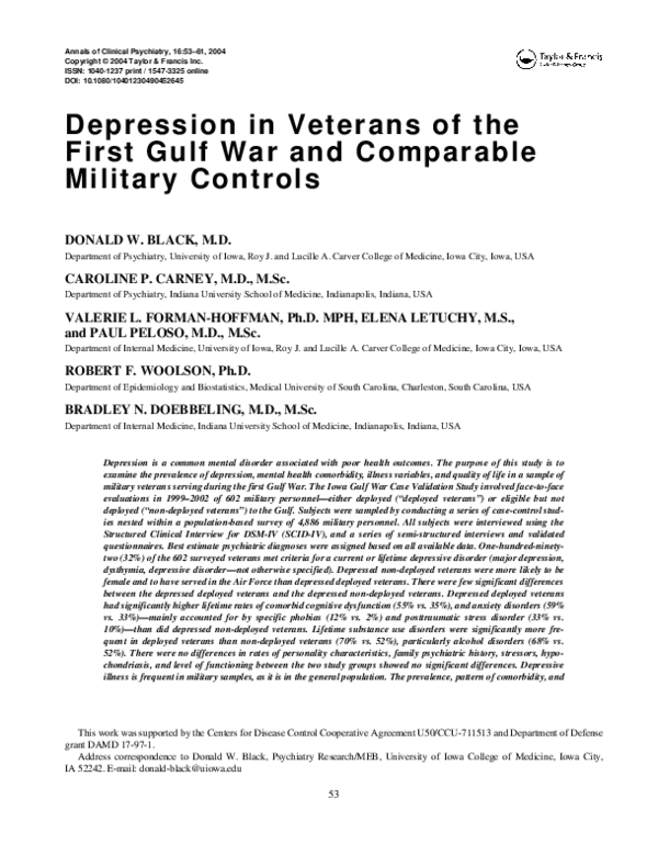 (PDF) Depression in Veterans of the First Gulf War and Comparable ...