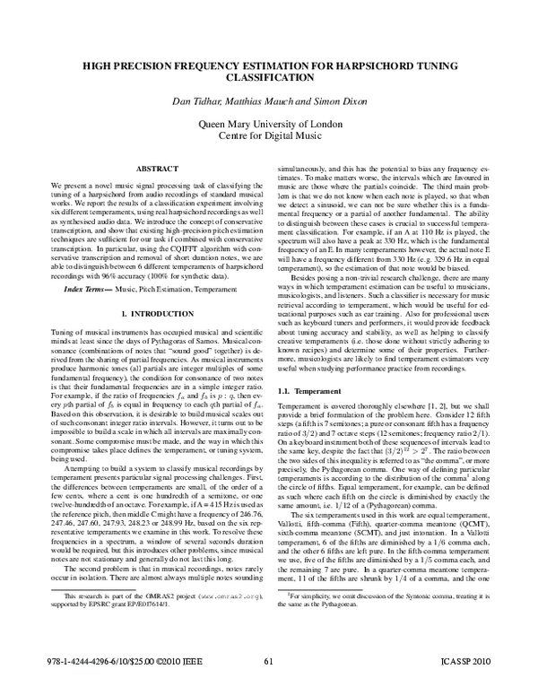 (PDF) High precision frequency estimation for harpsichord tuning ...