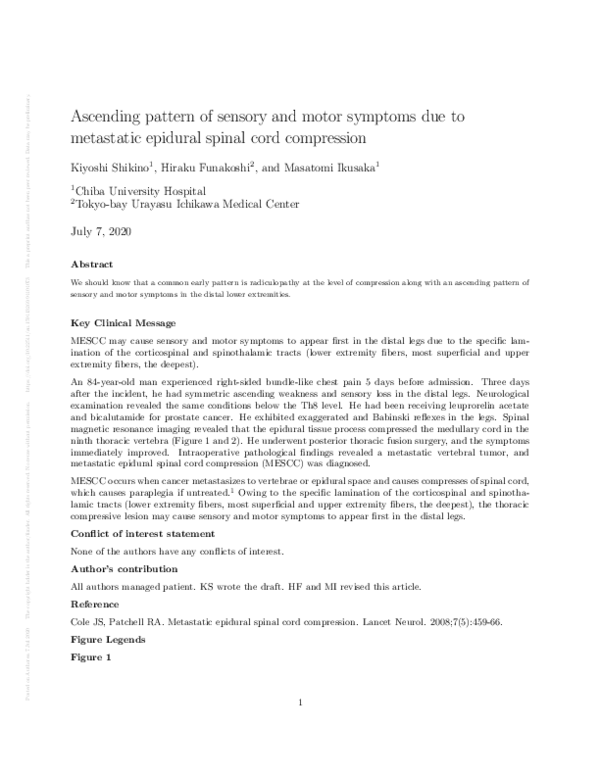 (PDF) Ascending pattern of sensory and motor symptoms due to metastatic