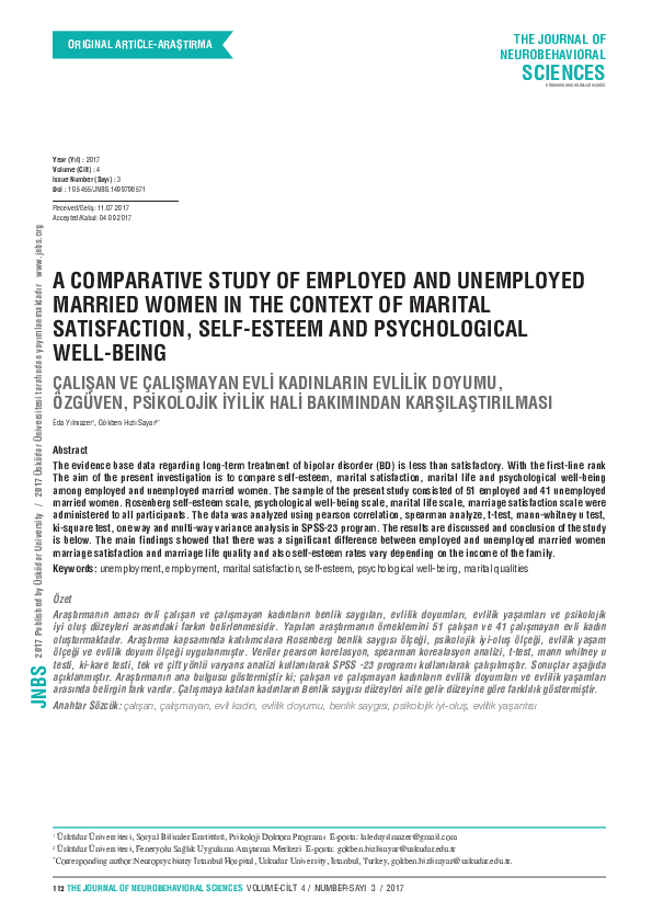 (PDF) A Comparative Study of Employed and Unemployed Married Woman in ...