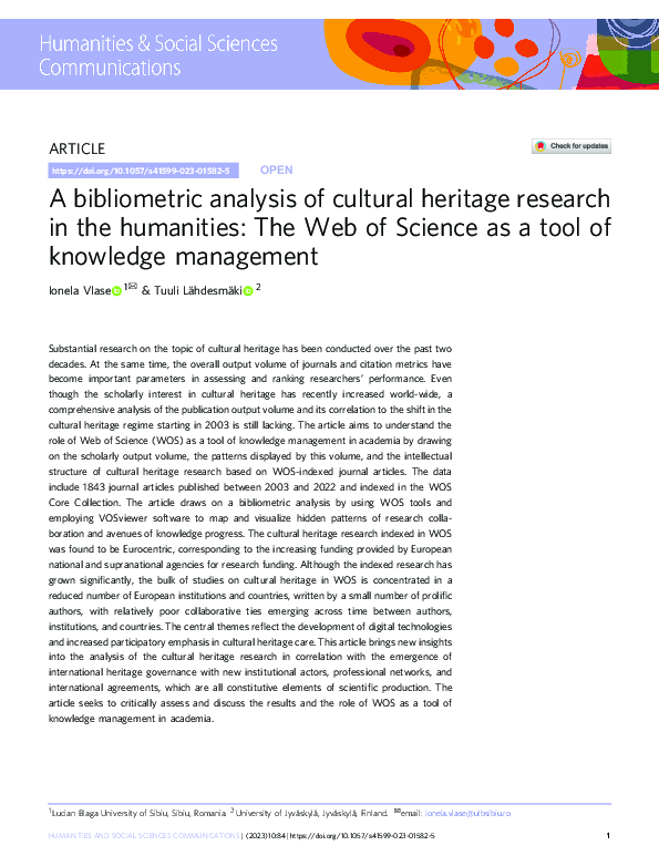 (PDF) A bibliometric analysis of cultural heritage research in the ...