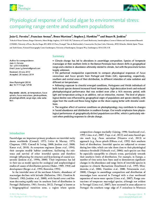 (PDF) Physiological response of fucoid algae to environmental stress ...